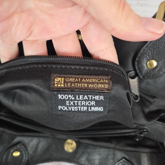 The Great American Leather Works Black Dual Strap Shoulder Bag Classic Purse - Picture 6 of 11